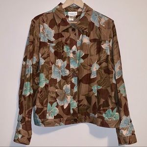 Brown & Blue Floral Lightweight Button Up Jacket